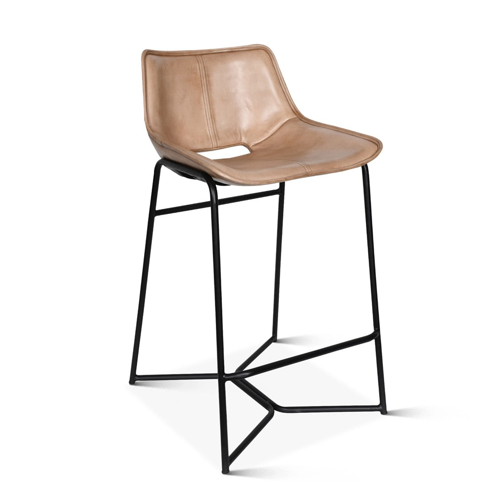 World Interiors - Brisbane Counter Chair in Antique Ivory Leather - ZWBRISTCC-AI veiw 1
