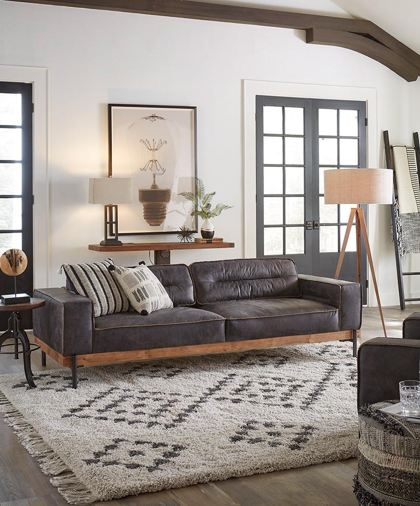 World Interiors - Chiavari Antique Ebony Leather Sofa - ZWCIAMSFAE veiw 1