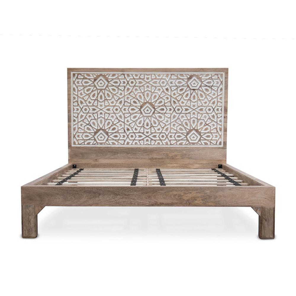 World Interiors - Haveli Geometric Carved King Bed in Natural White - ZWHAPBKNW veiw 1