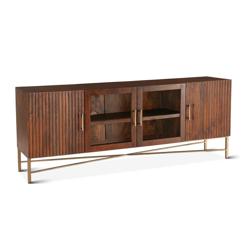 World Interiors - Manhattan Retro Mid Century Acacia Wood Media Cabinet - ZWMANMC78_CLOSEOUT veiw 1