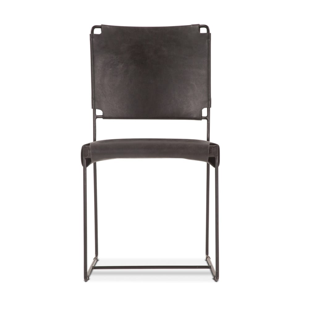 World Interiors - Melbourne Dining Chair in Black Buffalo Leather and Iron - ZWMLBNDC18BLK veiw 1