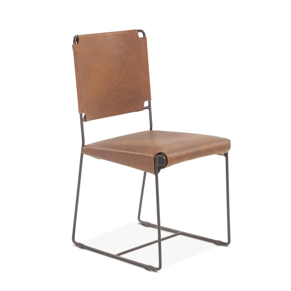 World Interiors - Melbourne Dining Chair in Brown Buffalo Leather and Iron - ZWMLBNDC18BR veiw 1