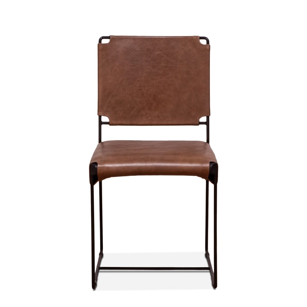 World Interiors - Melbourne Dining Chair in Tobacco Leather and Iron - ZWMLBNDCTB veiw 1