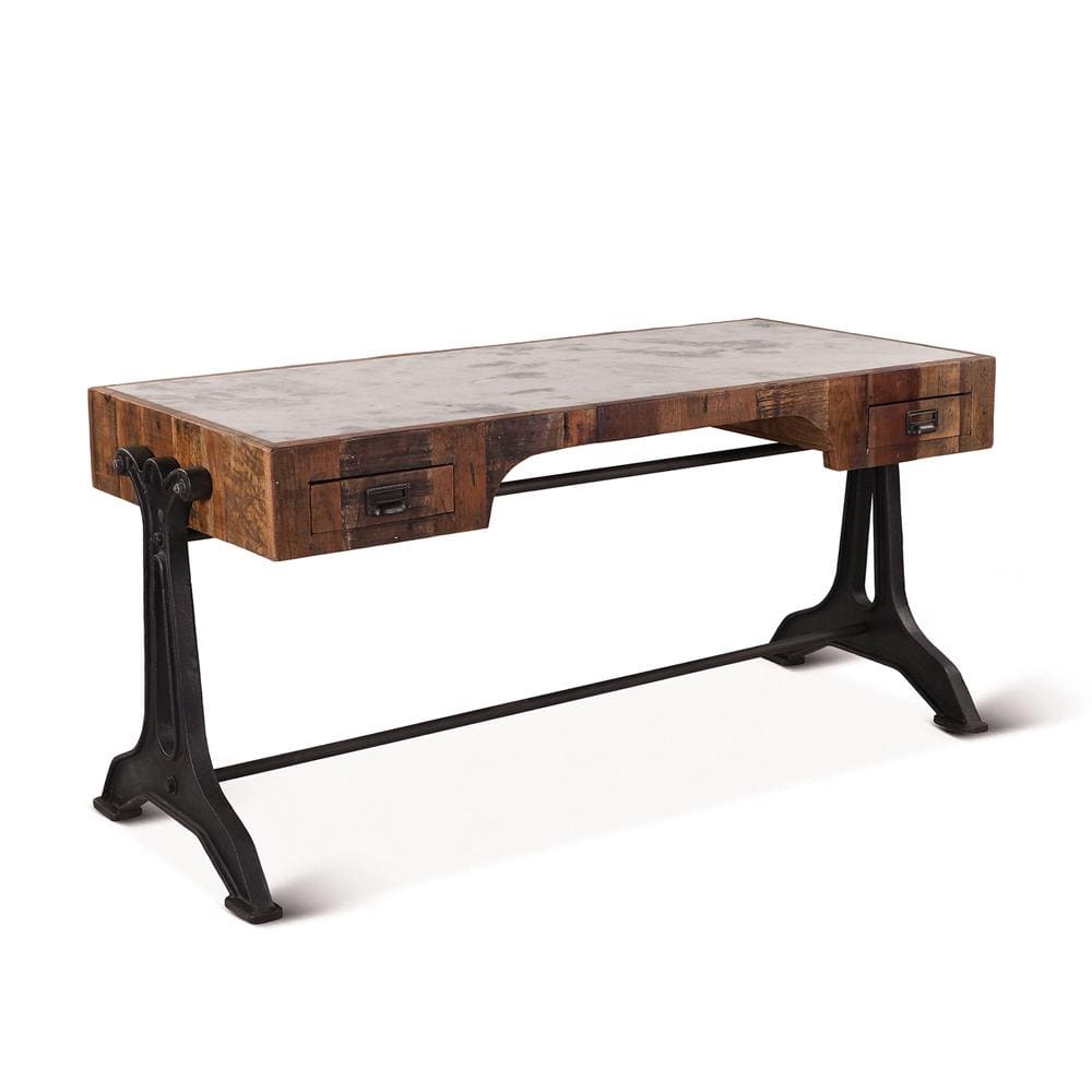 World Interiors - Melbourne Office Desk in Teak Wood with Natural Marble Inlay - ZWMELOD63 veiw 1