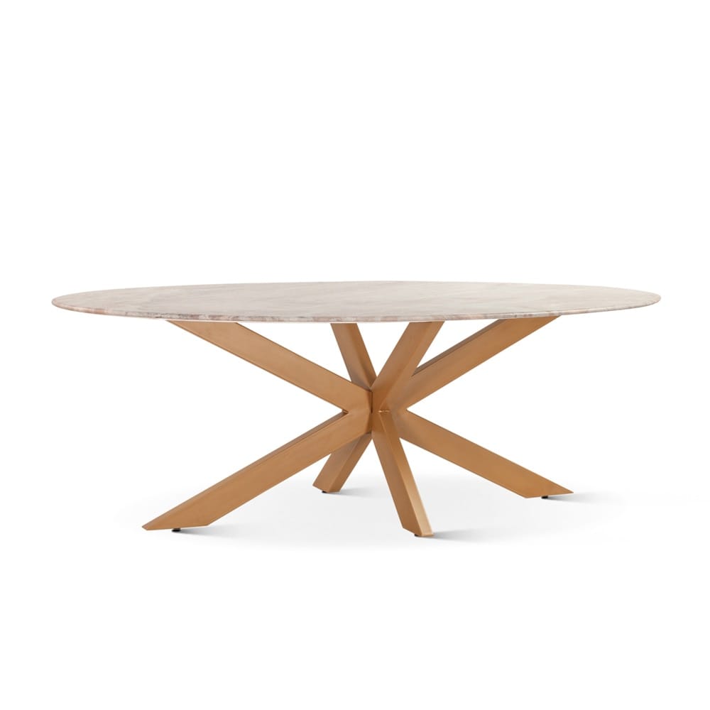 World Interiors - Pasadena 90in Oval Dining Table in Sawar Marble and Iron with Antique Gold Finish - ZWPASDT90SWAG veiw 1