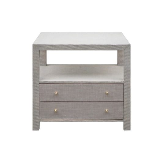 Worlds Away - 2 Drwr Side Table In Grey Grasscloth W. Brass Hardware - HATTIE GRY view 2