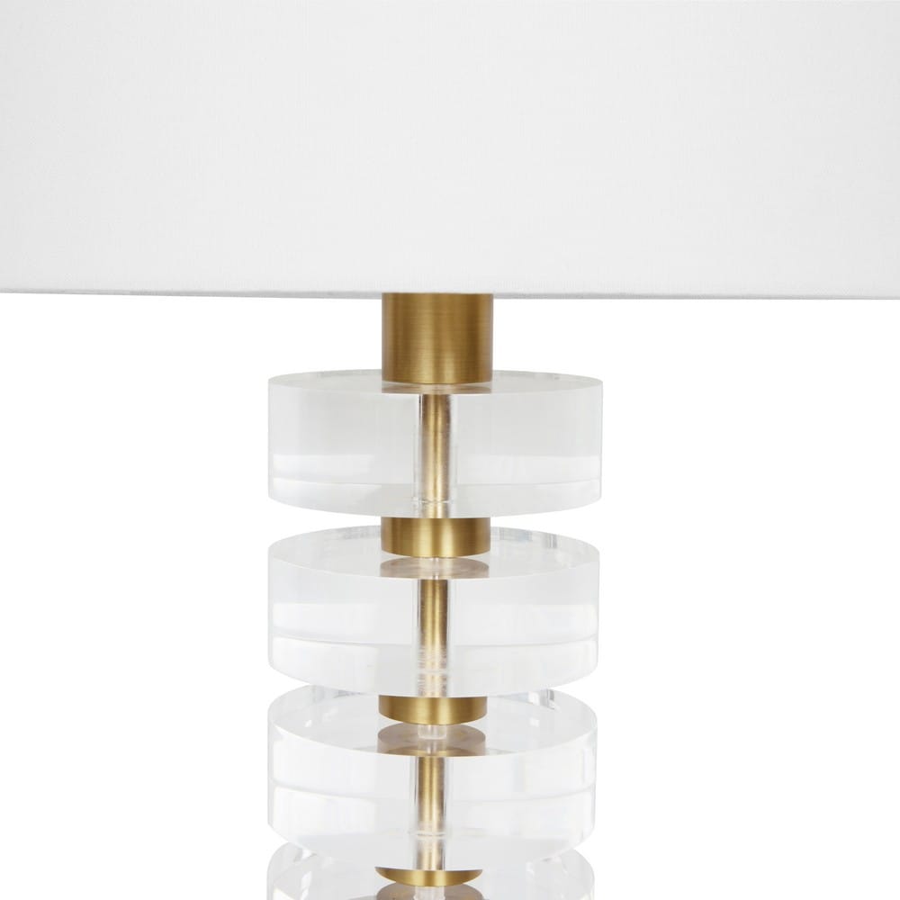 Worlds Away - Acrylic And Brushed Brass Stack Lamp With White Linen Shade - CYBILL BBR view 3