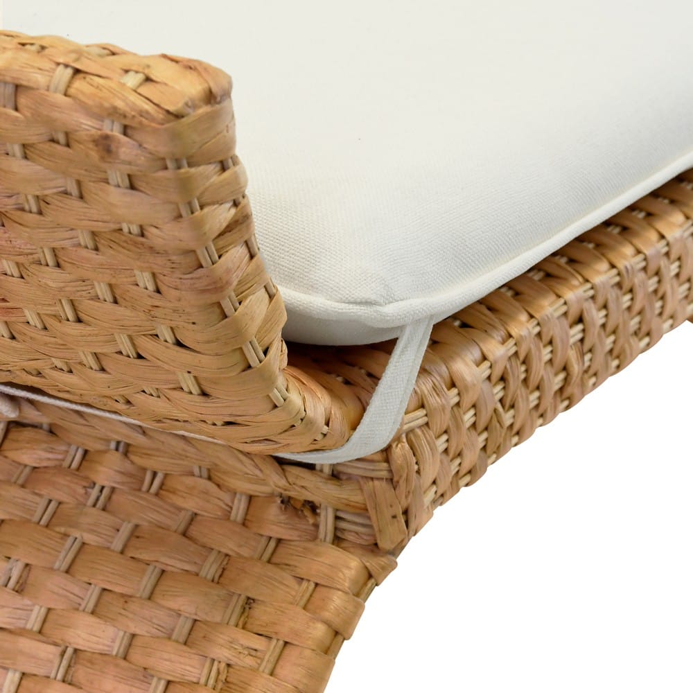 Worlds Away - Arched Bench In Woven Water Hyacinth With Performance Ivory Linen Cushion - SACHI view 4