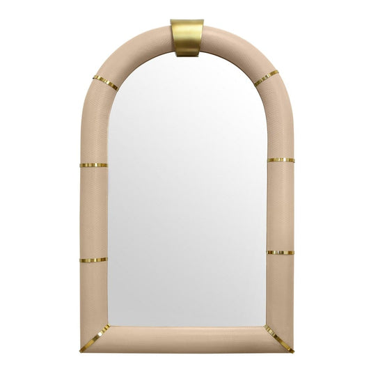Worlds Away - Arched Faux Ivory Leather Mirror With Antique Brass Details - BOWIE view 2