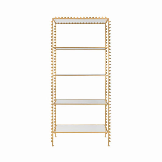 Worlds Away - Ball Lined Etagere With Clear Glass Shelves In Gold Leaf - GOLDIE G view 2
