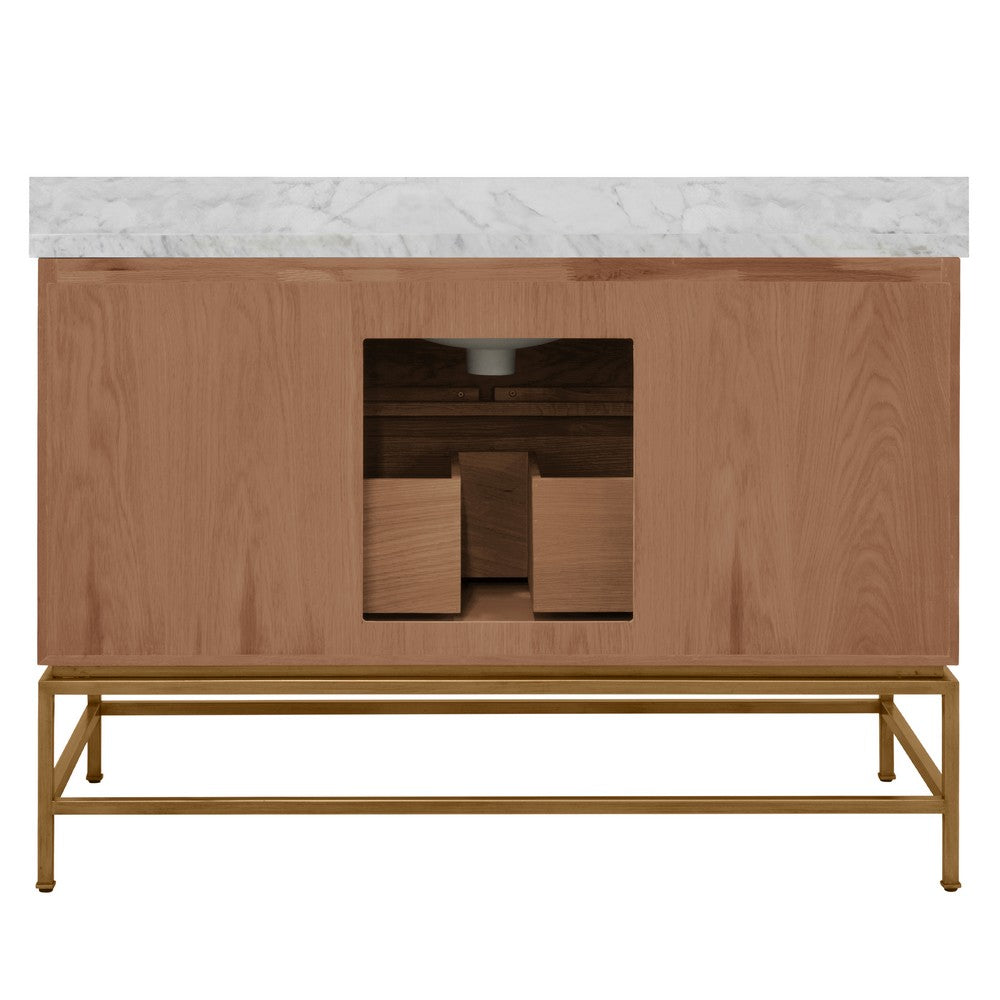 Worlds Away - Bath Vanity In Matte Dark Burl Wood And Antique Brass With White Marble Top And Porcelain Sink, 48" Wide - CLIFFORD 48 DBW view 4