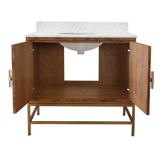 Worlds Away - Bath Vanity In Matte Dark Burl Wood And Antique Brass With White Marble Top And Porcelain Sink - CLIFFORD DBW view 2