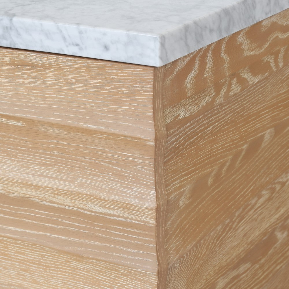 Worlds Away - Bath Vanity With Horizontal Fluted Detail In Cerused Oak With White Marble Top, Porcelain Sink, And Polished Brass Knobs - RHODES CO view 7