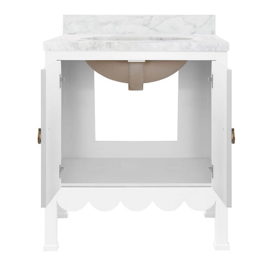Worlds Away - Bath Vanity With Scallop Detail In Matte White Lacquer With White Marble Top And Porcelain Sink - KEALEY WH view 2