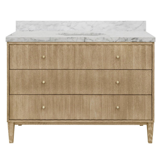 Worlds Away - Bath Vanity With Vertical Fluted Detail On Drawers In Cerused Oak With White Marble Top, Porcelain Sink, And Polished Brass Knobs, 48" Wide - ODIN 48 CO view 2