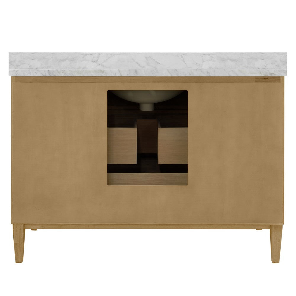 Worlds Away - Bath Vanity With Vertical Fluted Detail On Drawers In Cerused Oak With White Marble Top, Porcelain Sink, And Polished Brass Knobs, 48" Wide - ODIN 48 CO view 4
