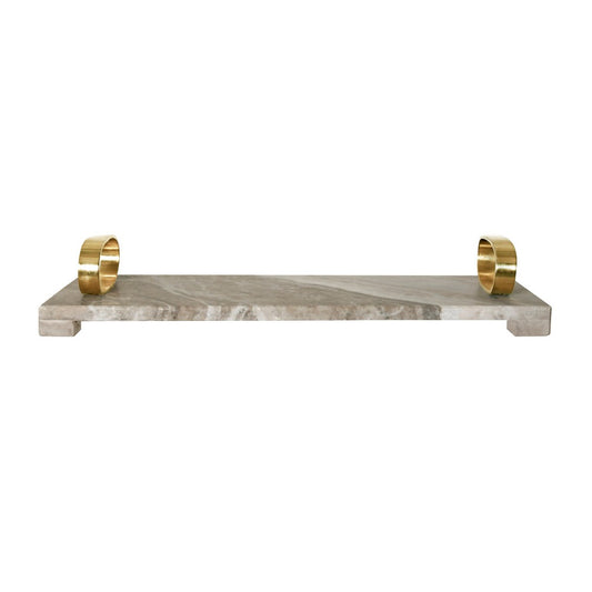 Worlds Away - Beige Marble Tray With Brass Oval Shaped Handle - TADEO BG view 2