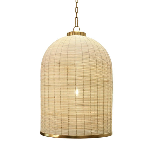 Worlds Away - Bell Shaped Natural Rattan Pendant With Satin Brass Trim - LAKEN view 2