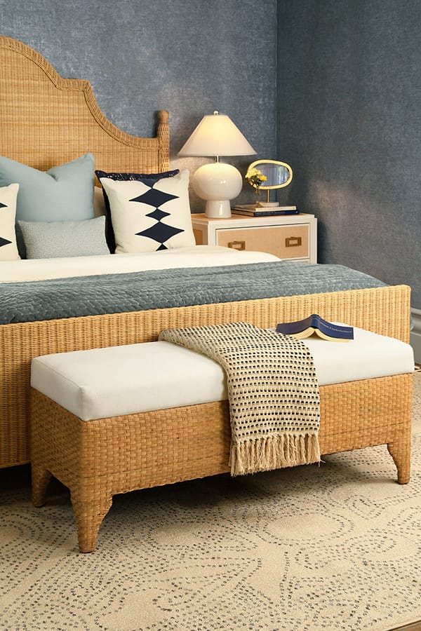 Worlds Away - Bench In Woven Water Hyacinth With Performance Ivory Linen Fabric - MALDIVES view 8