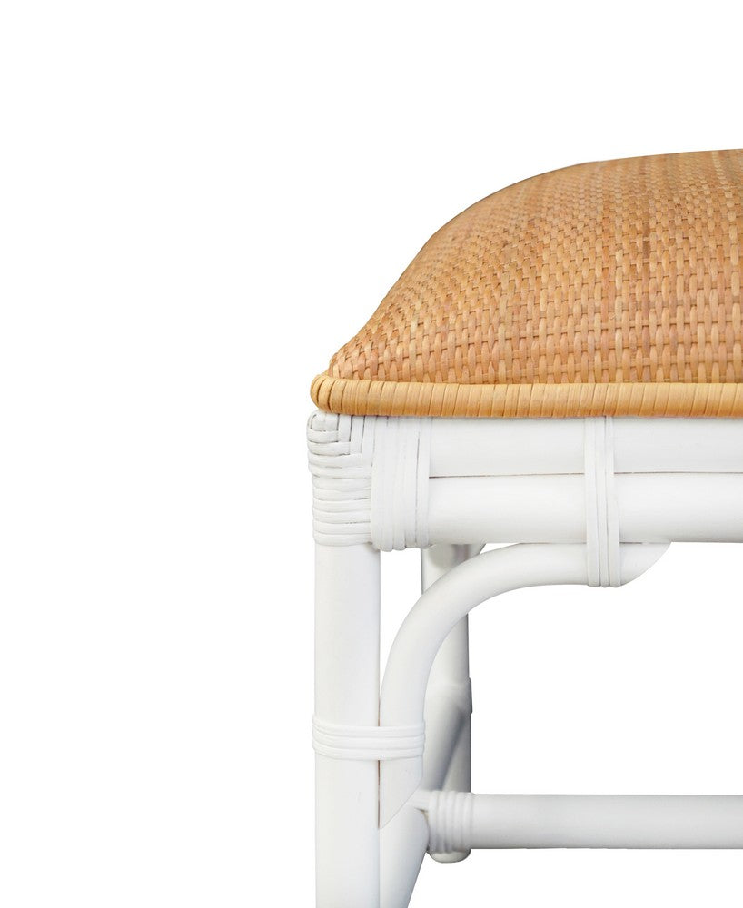 Worlds Away - Bench With Natural Rattan Cushion Top And Rattan Base In Painted White - ASHA WH view 6