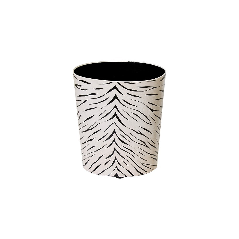 Worlds Away - Black And Cream Animal Print Wastebasket - WBHIDE view 1