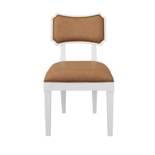 Worlds Away - Bow Back Dining Chair In Matte White Lacquer With Camel Faux Leather Upholstery - HAYDEN CML view 2