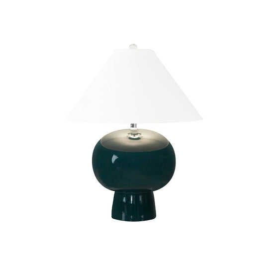Worlds Away - Bulb Shape Ceramic Table Lamp With White Linen Coolie Shade In Teal Green - ANNIE TG view 2