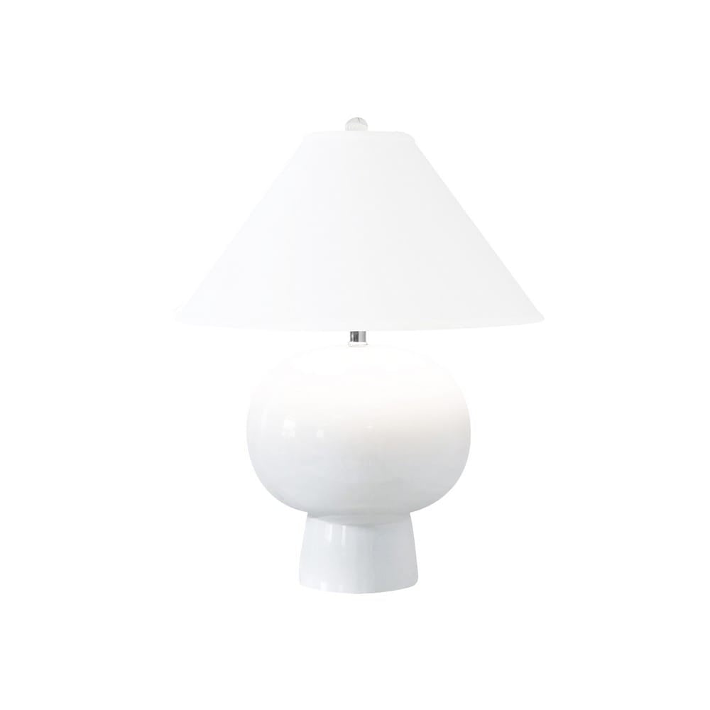 Worlds Away - Bulb Shape Ceramic Table Lamp With White Linen Coolie Shade In White - ANNIE WH view 2