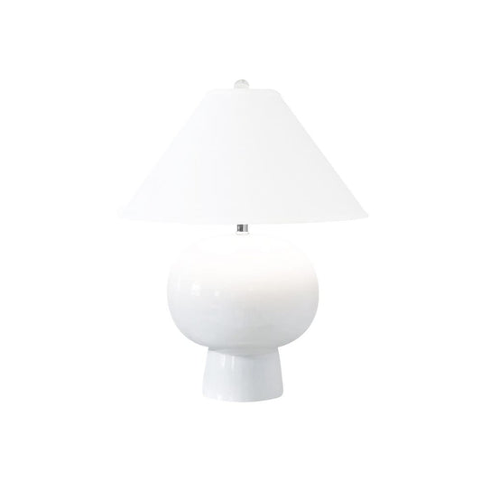 Worlds Away - Bulb Shape Ceramic Table Lamp With White Linen Coolie Shade In White - ANNIE WH view 2