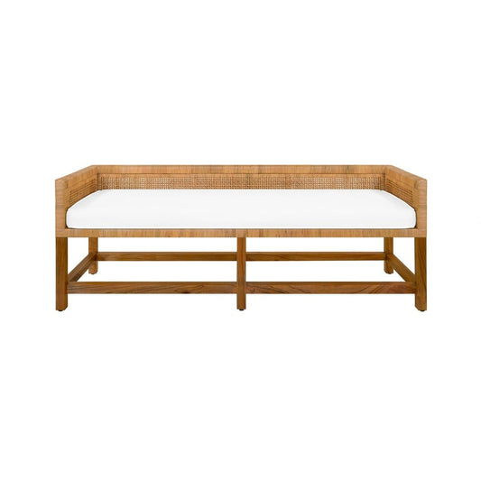 Worlds Away - Cane Bench With Low Seat Back And Ivory Linen Cushion - MONTEREY view 2