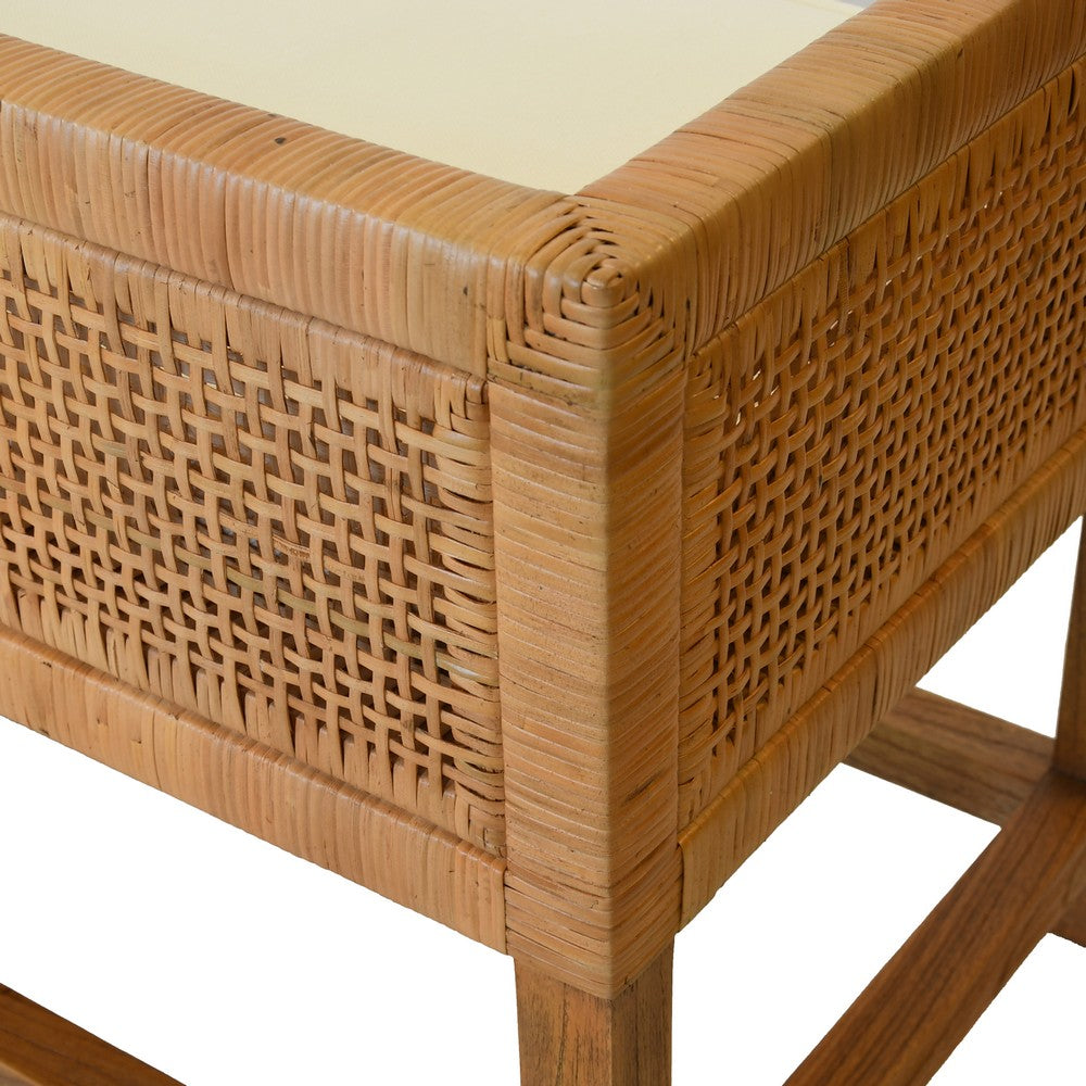 Worlds Away - Cane Bench With Low Seat Back And Ivory Linen Cushion - MONTEREY view 6