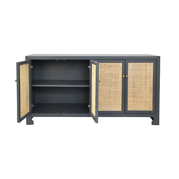 Worlds Away - Cane Cabinet W. Brass Hardware In Grey Lacquer - SOFIA GRY view 3