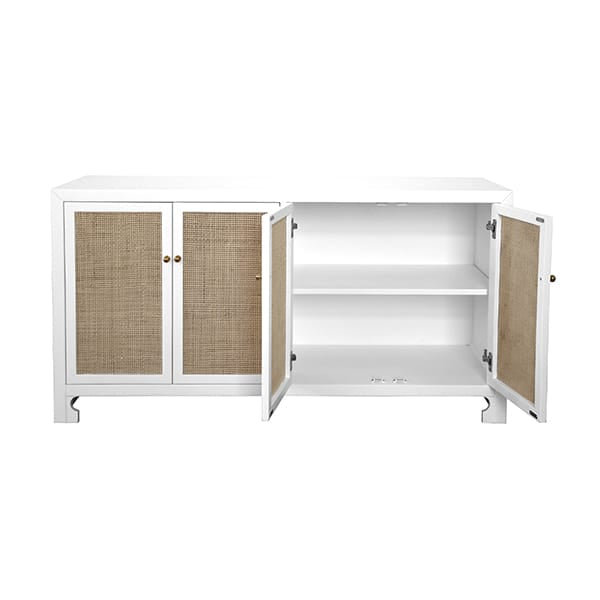 Worlds Away - Cane Cabinet W. Brass Hardware In White Lacquer - SOFIA WH view 3