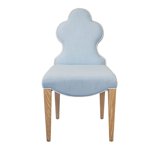 Worlds Away - Clover Back Dining Chair With Cerused Oak Legs Upholstered In Performance Light Blue Linen With White Linen Welt - ADELAIDE LB view 2