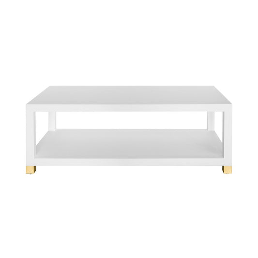 Worlds Away - Coffee Table With Antique Brass Foot Caps In Matte White Lacquer - PATRICIA WH view 2