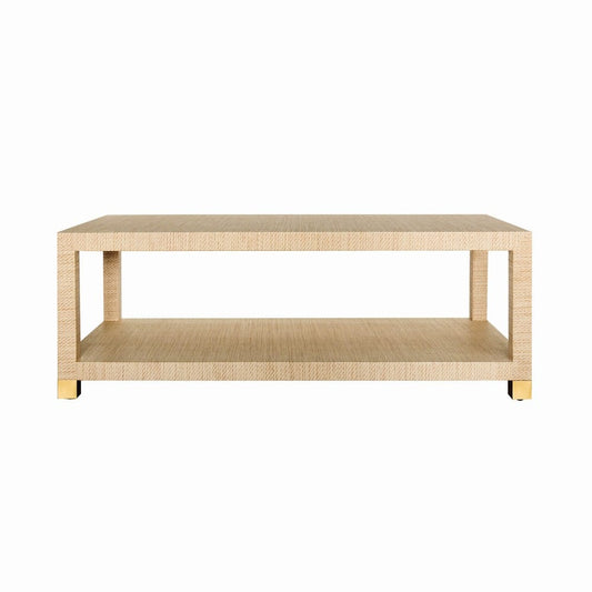 Worlds Away - Coffee Table With Antique Brass Foot Caps In Natural Grasscloth - PATRICIA NAT view 2