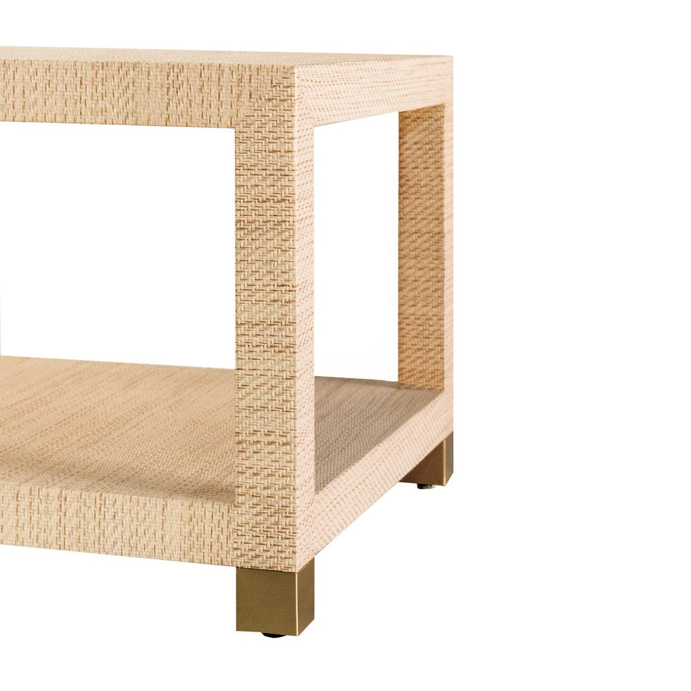 Worlds Away - Coffee Table With Antique Brass Foot Caps In Natural Grasscloth - PATRICIA NAT view 4