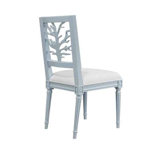 Worlds Away - Coral Motif Back Dining Chair With White Linen Seat In Matte Light Blue Lacquer - MCKAY LB view 2