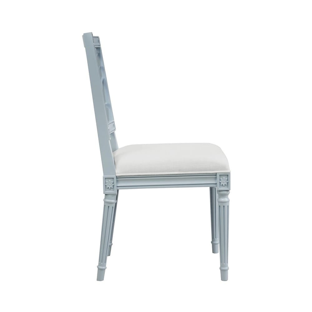 Worlds Away - Coral Motif Back Dining Chair With White Linen Seat In Matte Light Blue Lacquer - MCKAY LB view 3