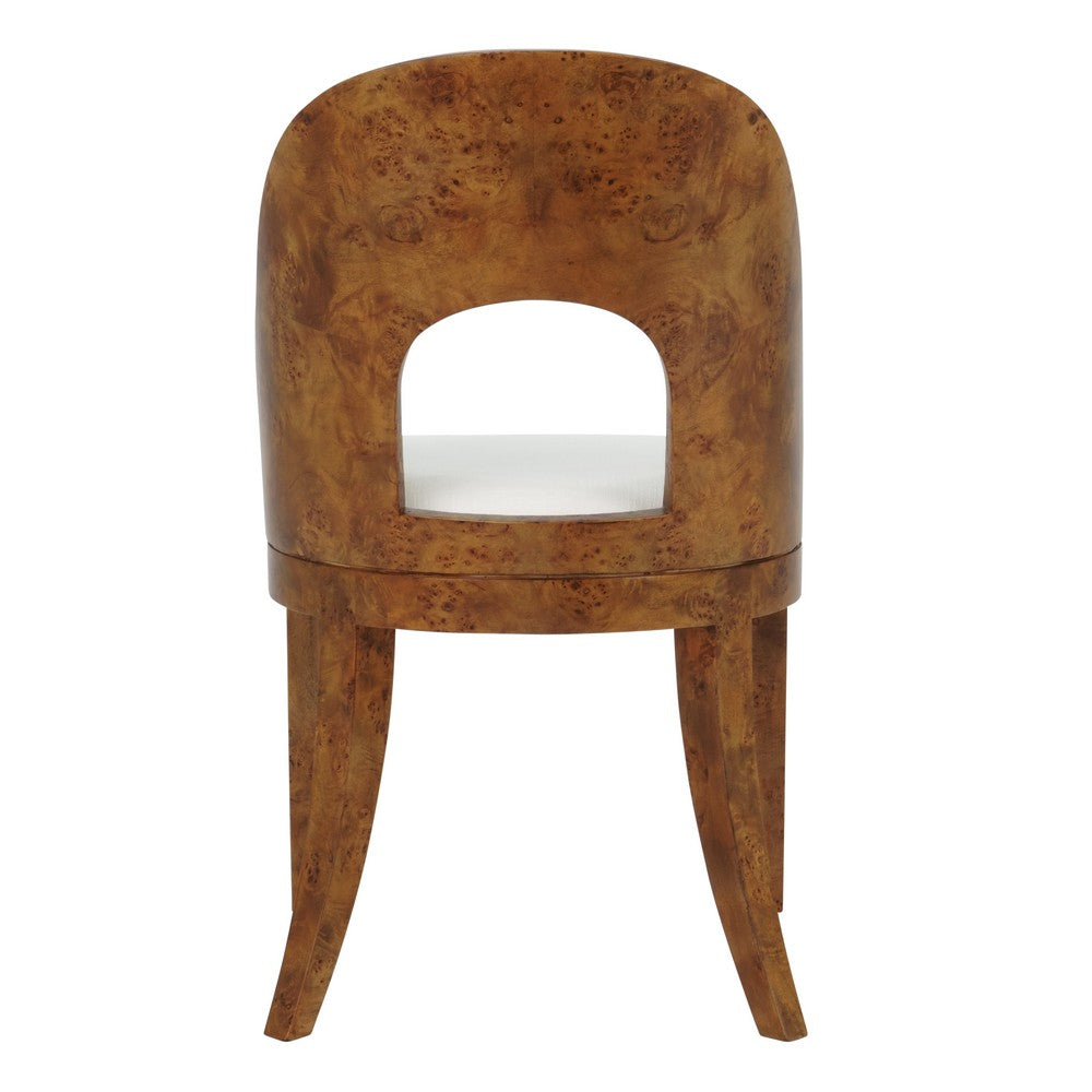 Worlds Away - Curved Back Wooden Dining Chair In Dark Burl Wood With Performance White Linen Upholstery - RAFFERTY DBW view 4