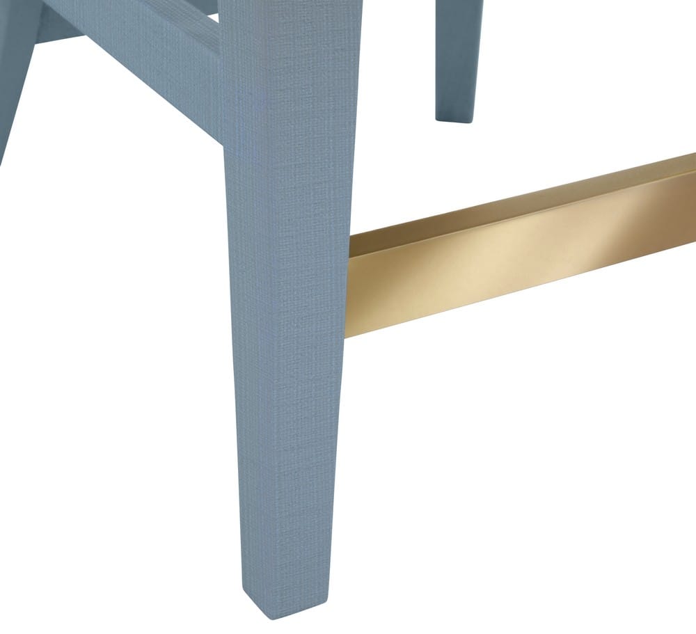Worlds Away - Curved Counter Stool With Satin Brass Ring Hardware On Back In Performance White Linen Upholstery And Textured Light Blue Linen Frame - SADIE CS LB view 5
