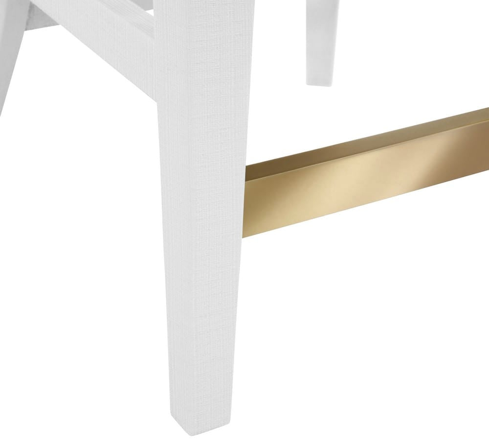 Worlds Away - Curved Counter Stool With Satin Brass Ring Hardware On Back In Performance White Linen Upholstery And Textured White Linen Frame - SADIE CS WH view 5