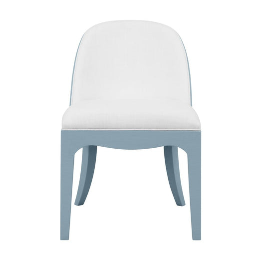 Worlds Away - Curved Dining Chair With Satin Brass Ring Hardware On Back In Performance White Linen Upholstery And Textured Light Blue Linen Frame - SADIE LB view 2
