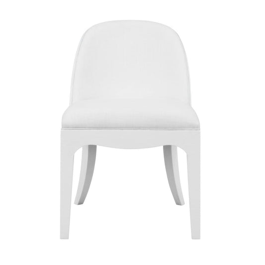 Worlds Away - Curved Dining Chair With Satin Brass Ring Hardware On Back In Performance White Linen Upholstery And Textured White Linen Frame - SADIE WH view 2