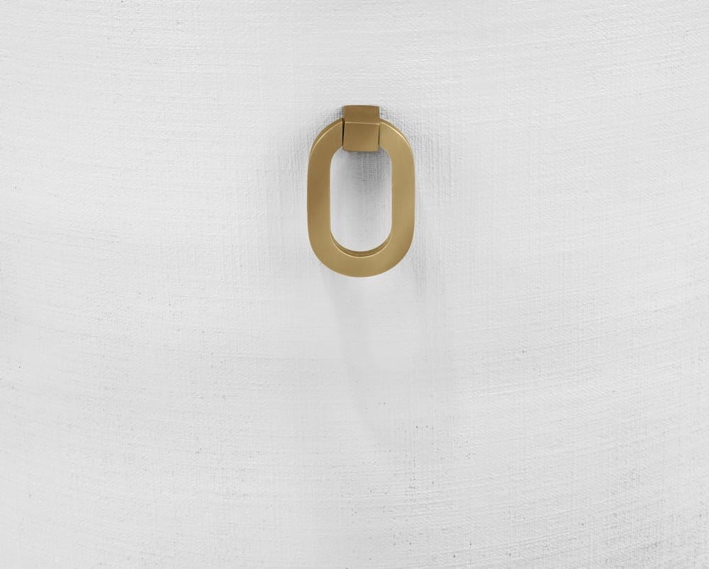 Worlds Away - Curved Dining Chair With Satin Brass Ring Hardware On Back In Performance White Linen Upholstery And Textured White Linen Frame - SADIE WH view 5