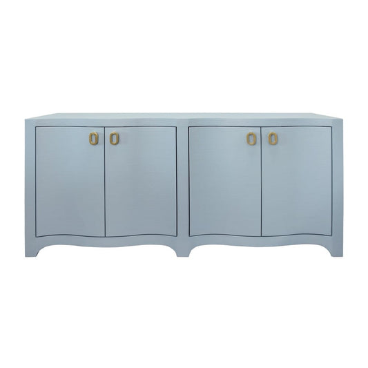 Worlds Away - Curved Front Four Door Buffet In Textured Light Blue Linen With Satin Brass Ring Hardware - MIFFY LB view 2