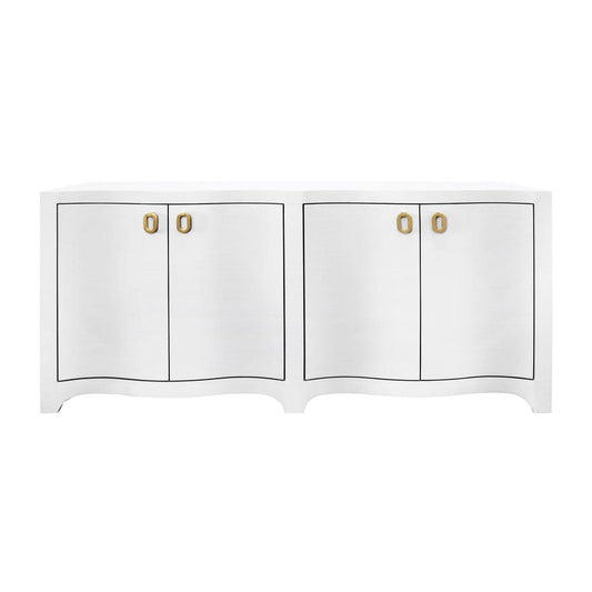 Worlds Away - Curved Front Four Door Buffet In Textured White Linen With Satin Brass Ring Hardware - MIFFY WH view 2