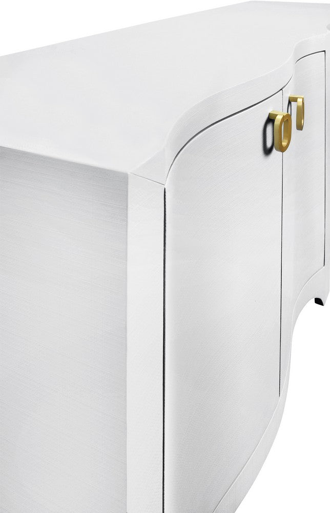 Worlds Away - Curved Front Four Door Buffet In Textured White Linen With Satin Brass Ring Hardware - MIFFY WH view 4