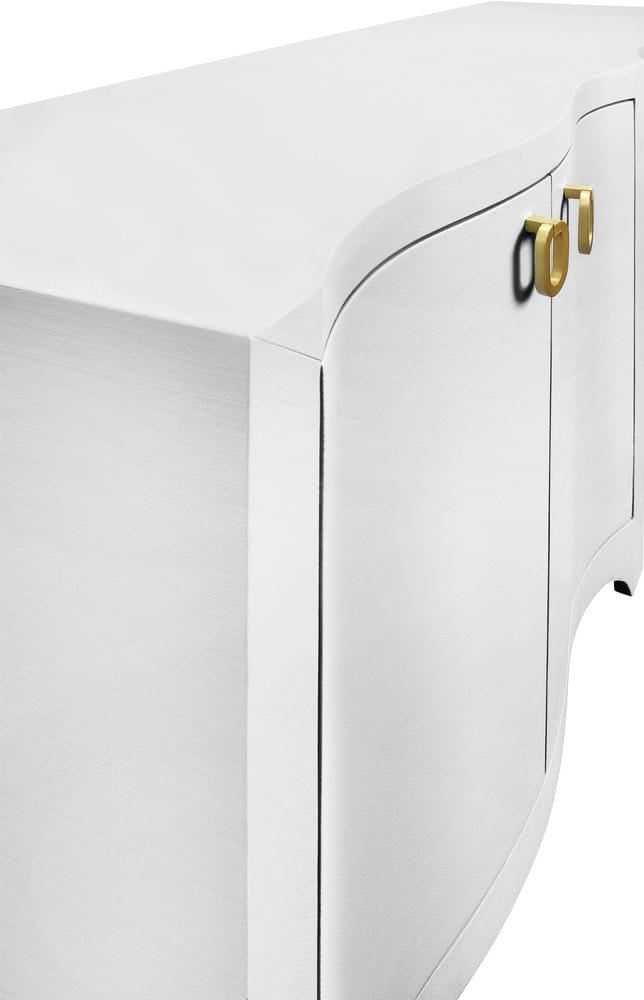 Worlds Away - Curved Front Four Door Buffet In Textured White Linen With Satin Brass Ring Hardware - MIFFY WH view 4