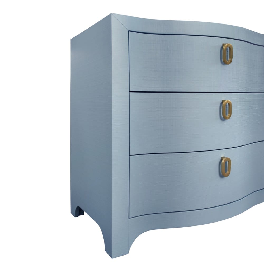 Worlds Away - Curved Front Six Drawer Chest In Textured Light Blue Linen - ROSIE LB view 3
